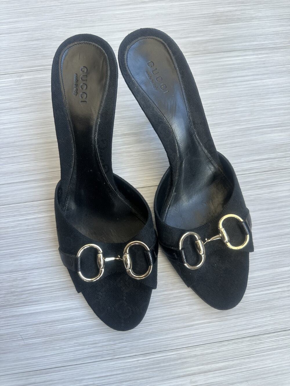 Gucci Black GG Canvas Horsebit Heels Black Size 8